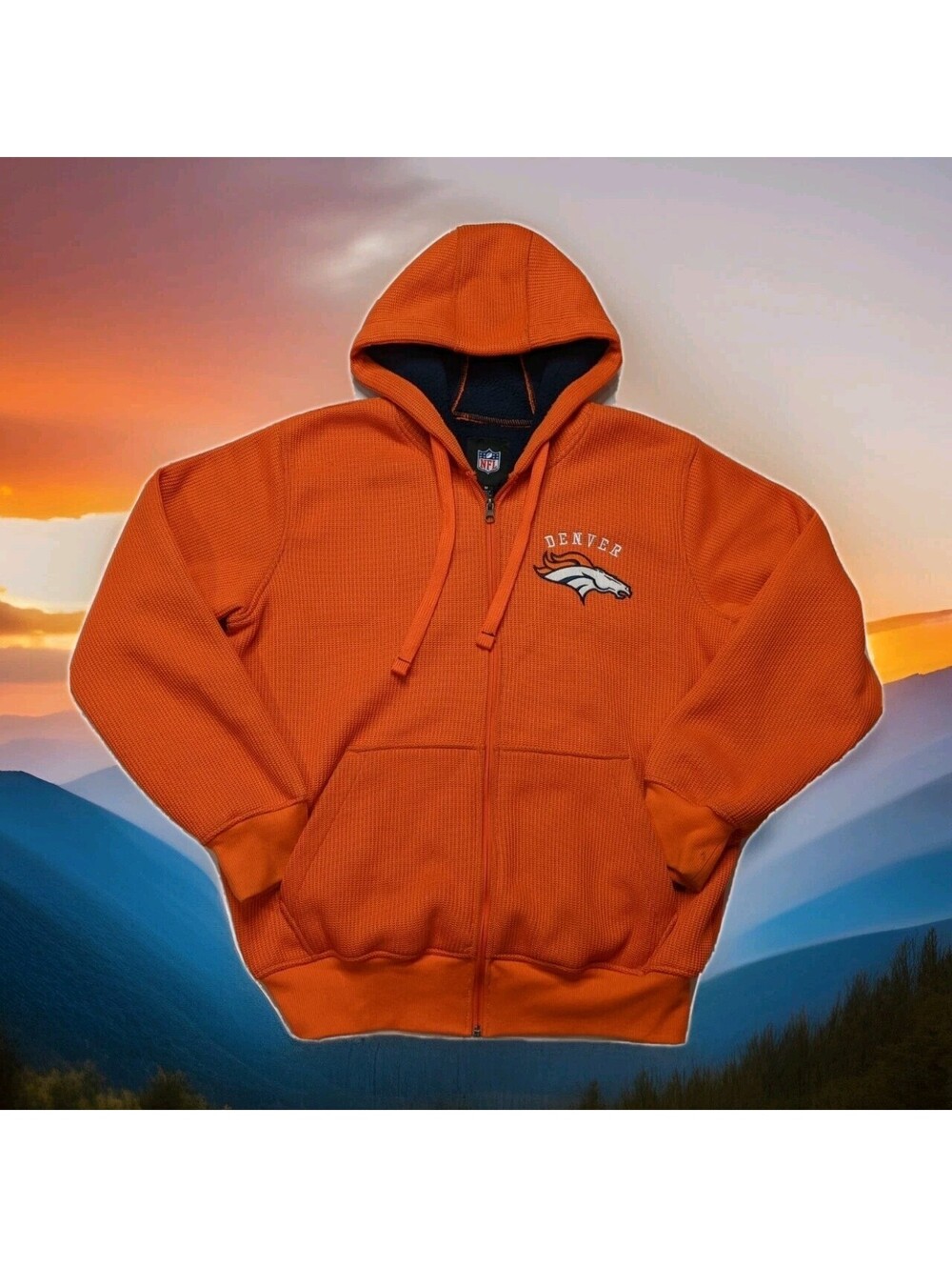 Denver Broncos Sweater Jacket Men Medium Orange NFL Team Apparel Full Zip Hoodie